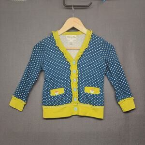 Matilda Jane Girls Polka Dot Cardigan Blue Yellow Button Sweater Size 6